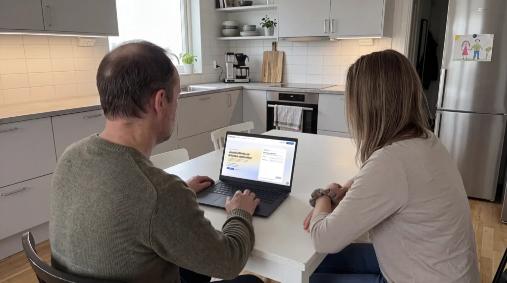 Par vid köksbordet går igenom hur solcellerna ska finansieras