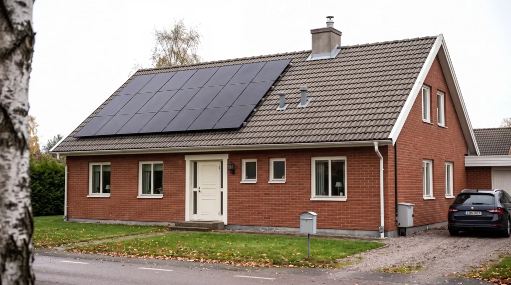 Villa med solceller en vanlig höstdag