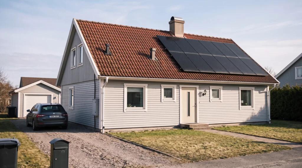 Solceller som suttit många år på ett villatak