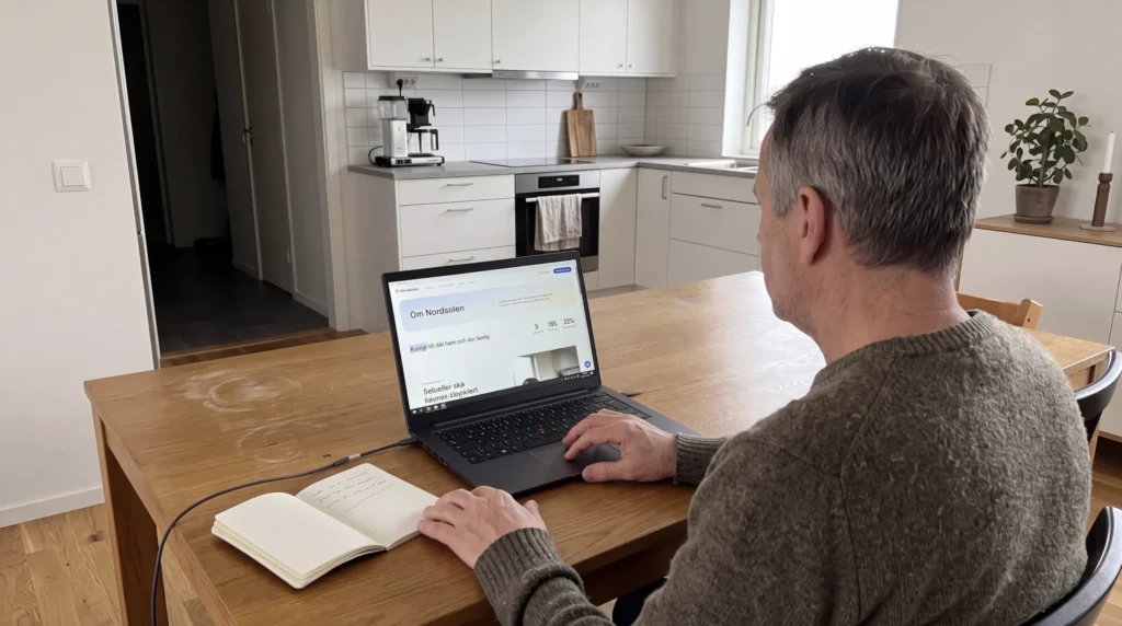 Villaägare kontrollerar produktionsberäkningen i en solcellsoffert