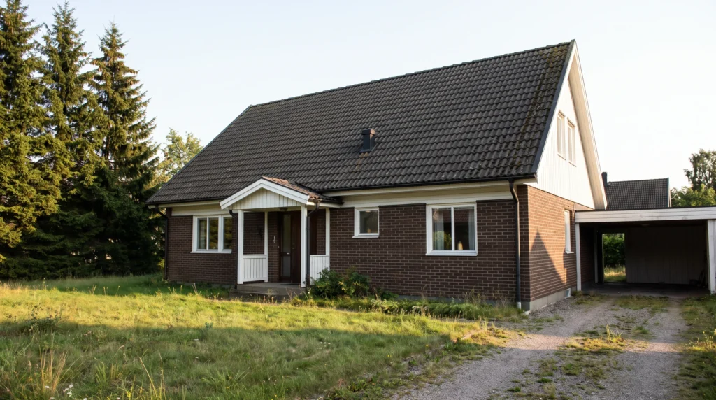 Villa där taket ligger i skugga större delen av dagen