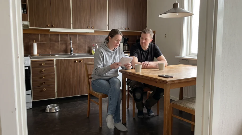 Villaägare ställer frågor till installatören innan avtalet skrivs