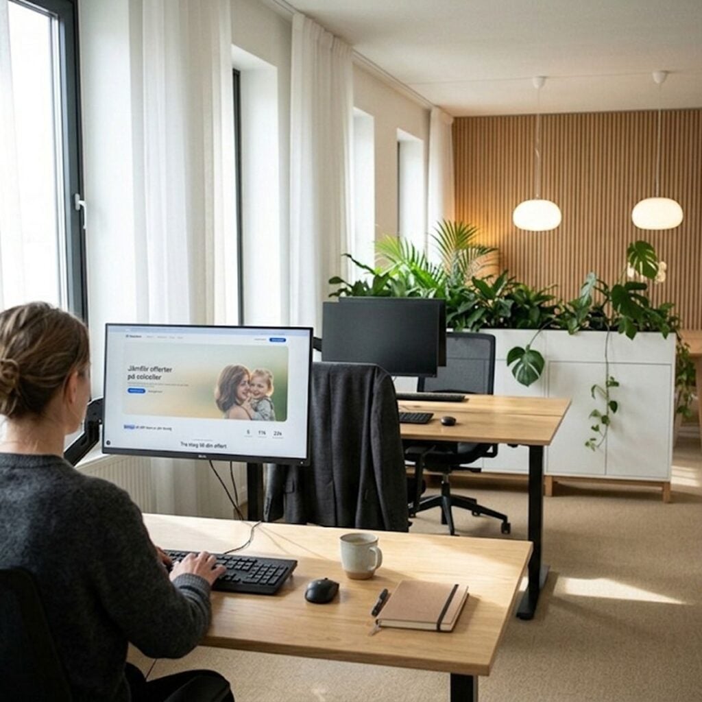 Medarbetare granskar solcellsinstallatörer på kontoret framför en stor skärm.